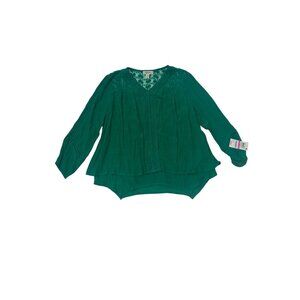 NWT Style & Co Womens Green Boho Lace Blouse PP Flowy V-Neck Long Sleeve 1774